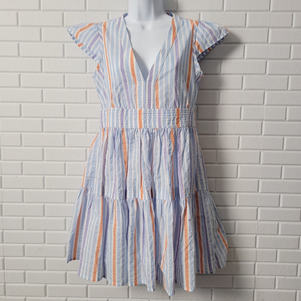Lemlem Liya Kebede‎ Bekele Flutter Sleeve Mini Dress XS Striped Tiered Resort
